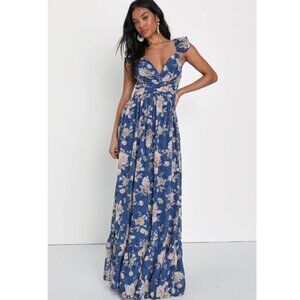 Lulu's Blue Floral Maxi Dress